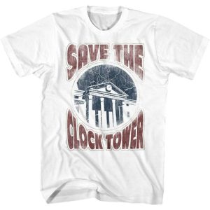 Distressed White Save The Clock Tower Back to the Future T-Shirt