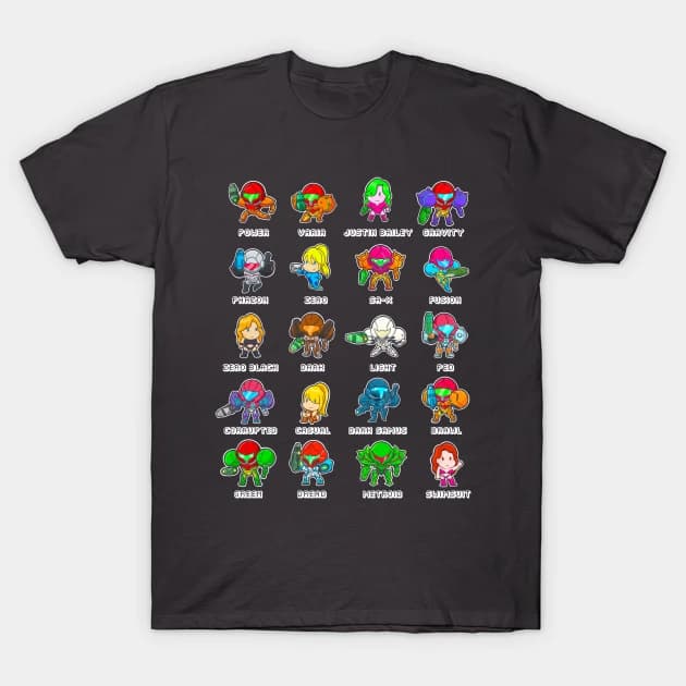 The Many Suits of Samus - Metroid T-Shirt