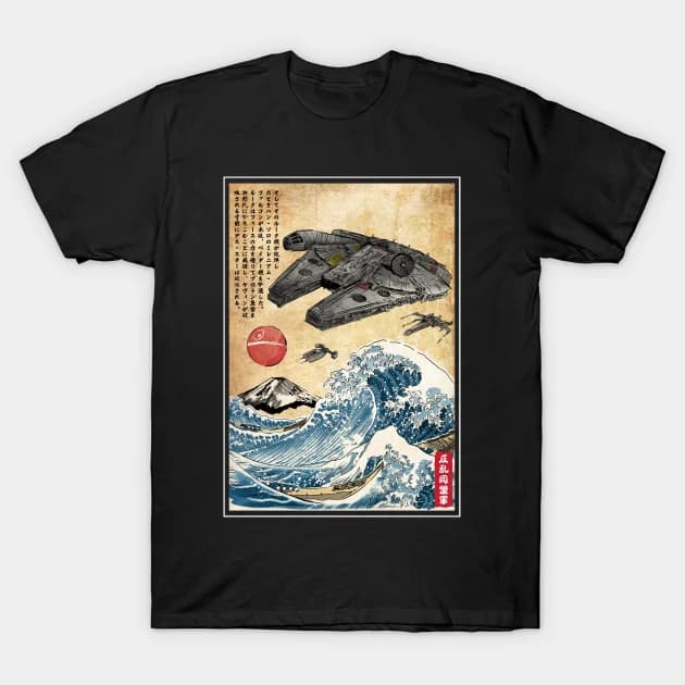 Rebels in Japan woodblock - Millennium Falcon T-Shirt